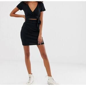 Abercrombie & Fitch Wrap Cutout Ribbed Mini Dress Black Athleisure | Med T | NWT